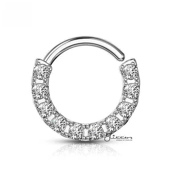 .925 Sterling Silver Bendable Hoop Ring With 10 Lined CZ - Silver | Gold