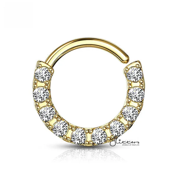 .925 Sterling Silver Bendable Hoop Ring With 10 Lined CZ - Silver | Gold