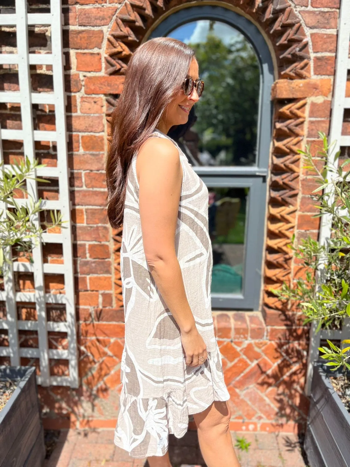 Abstract Flower Frill Hem Dress Estelle